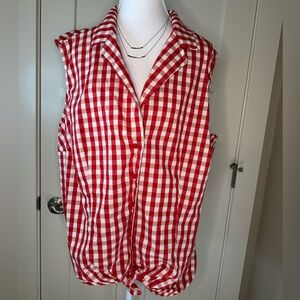 Retro Chic Red & White Gingham Tie Front Cottagecore Top 2X Plus